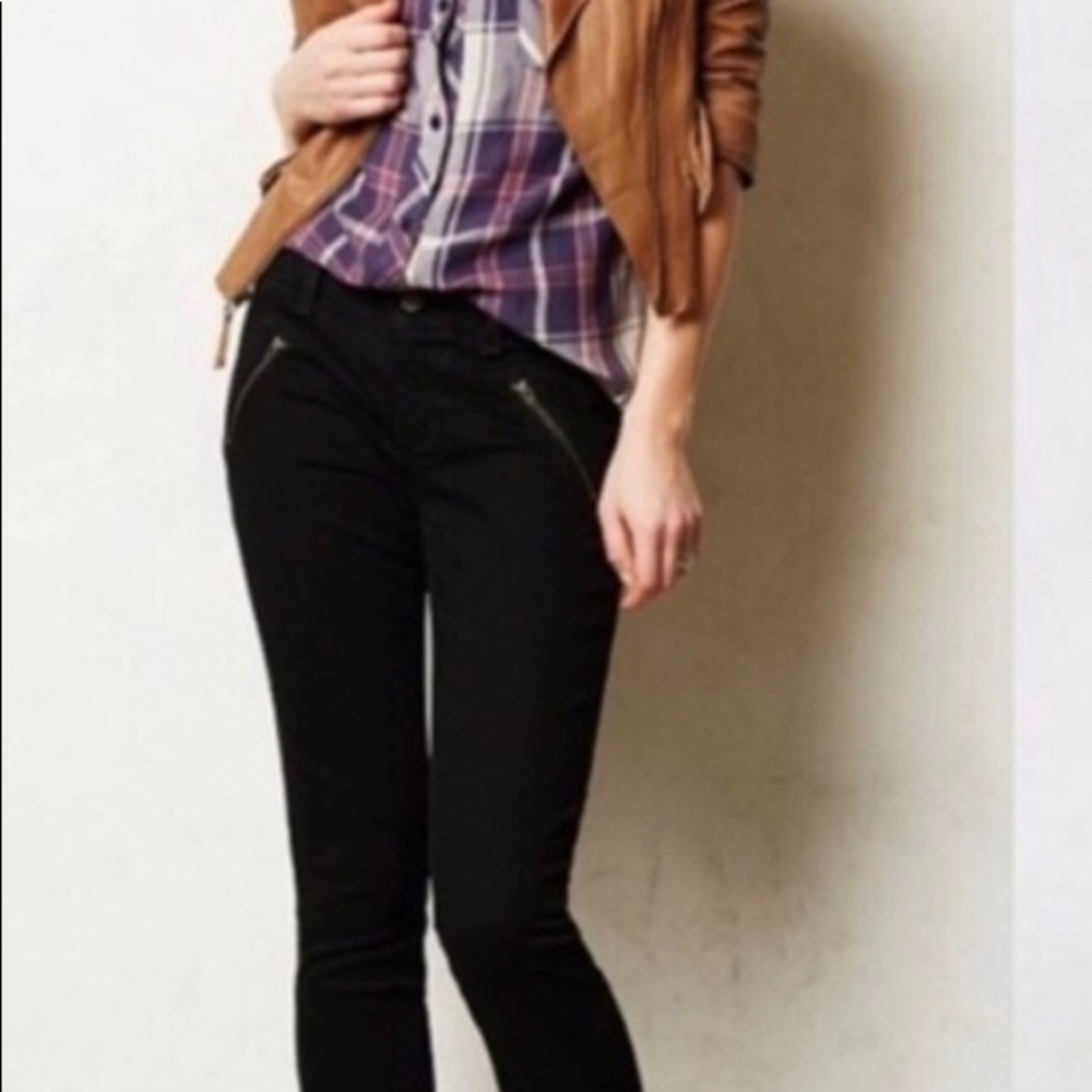 Anthropologie Pilcro and the letterpress Black Slim Leg Zipper Pants